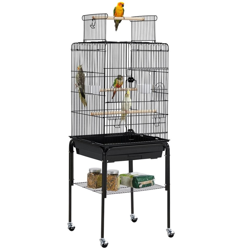 image 1 of Yaheetech 119 cm Tall Play Top Bird Cage with Removable Metal Stand Black