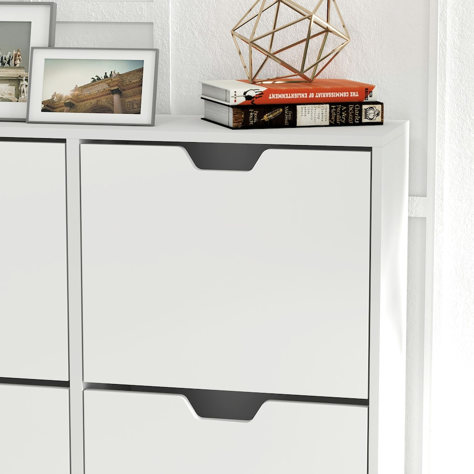image 1 of HOMCOM Shoe Storage Cabinet with 4 Flip Drawers for 8-16 Pairs, White
