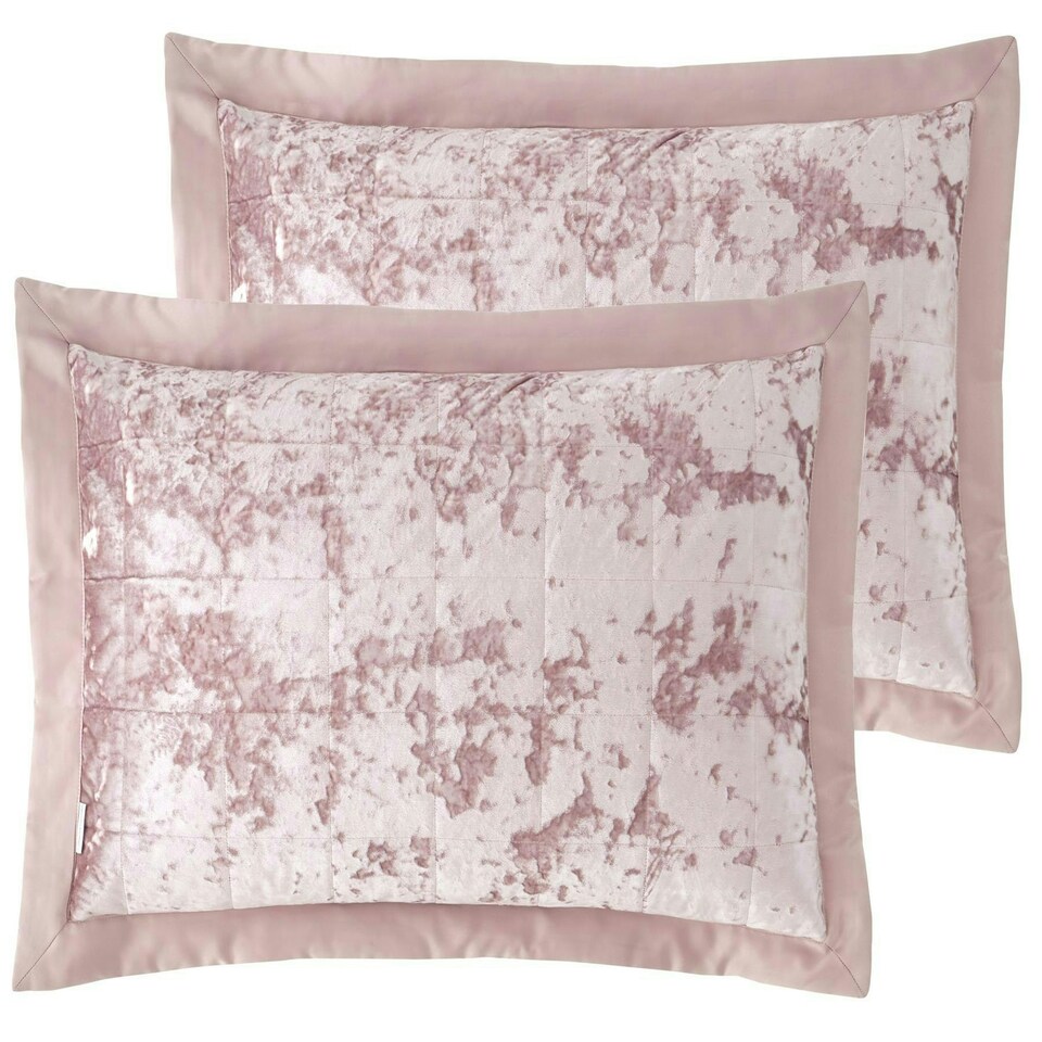 image 1 of Catherine Lansfield Crushed Velvet Pillowsham Pair Blush Pink