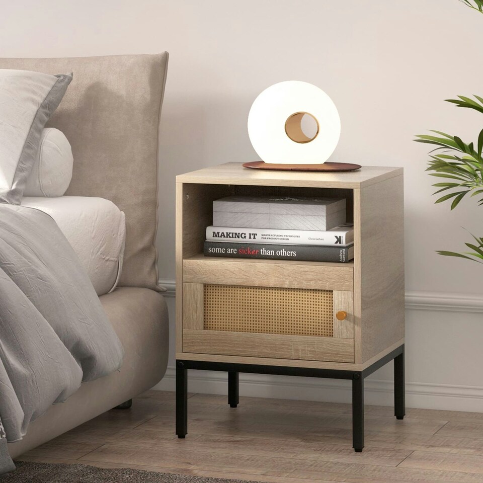 image 1 of COSTWAY Nightstand Set of 2 Accent Table with Storage Brown