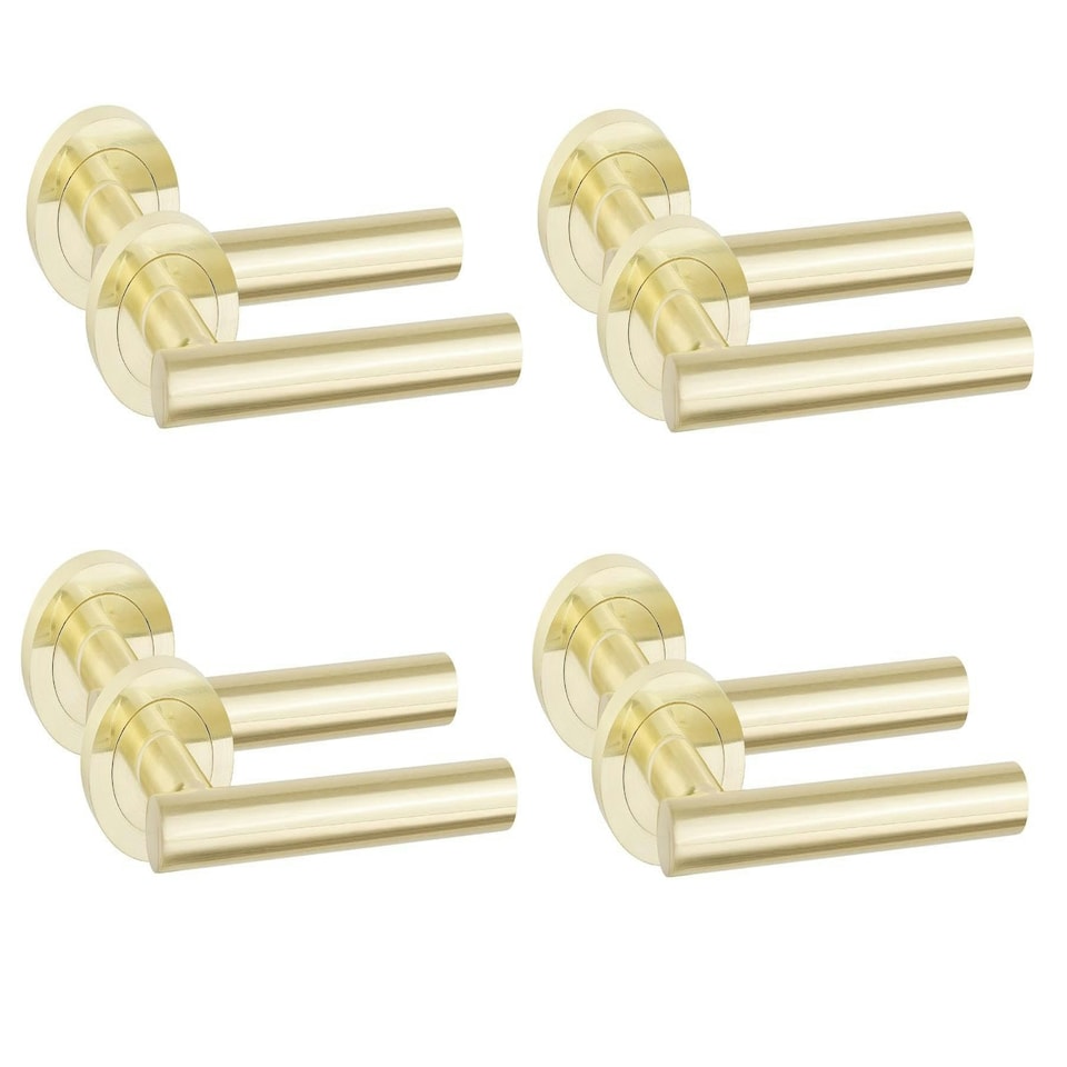 image 1 of Golden Grace 4 Pairs Straight T-Bar Design Door Handles in Satin Brass Finish Grey