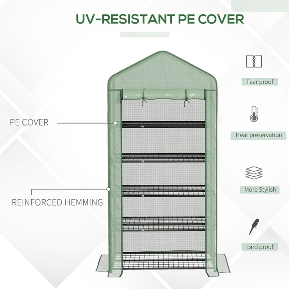 image 1 of Outsunny Widened Mini Greenhouse 5 Tier Green House, 193H x 90W x 49Dcm, Green