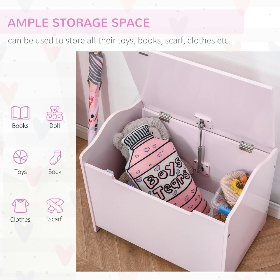 image 1 of HOMCOM 40x60cm Kids Storage Box Toy Organiser for Child 3 Yrs+ Bedroom Pink Pink | 60cm x 40cm x 48cm