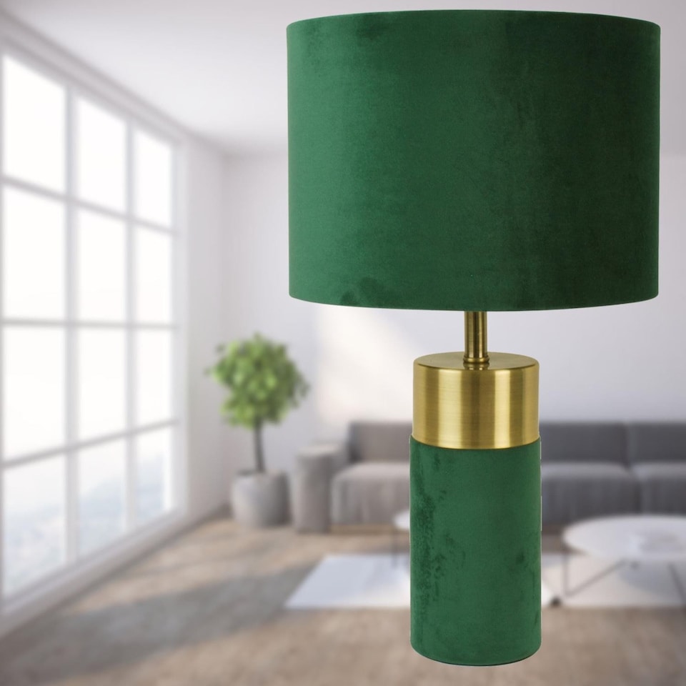 image 1 of Green Velvet Table Lamp | Green | Bronze | Large | 1