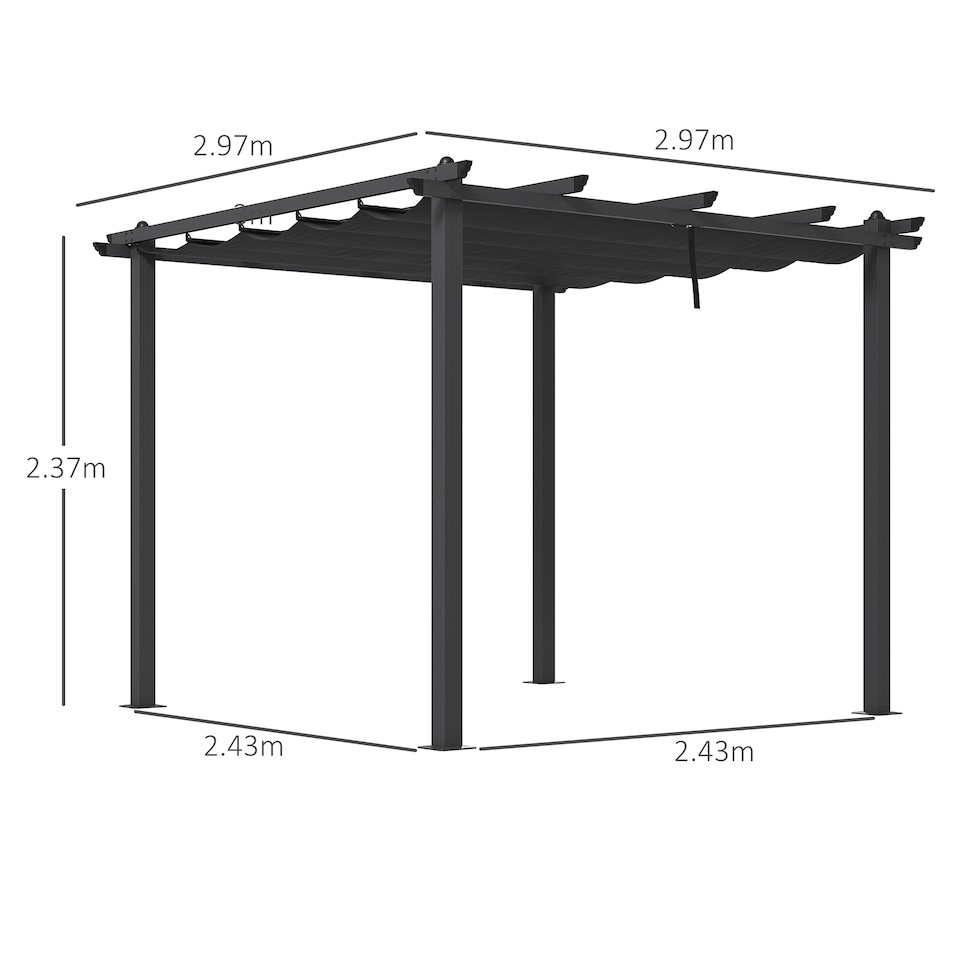 image 1 of Outsunny 3 x 3m Pergola with Retractable Roof, Aluminium Frame Garden Gazebo Canopy Outdoor Sun Shade Shelter for Grill, Patio, Deck, Dark Grey