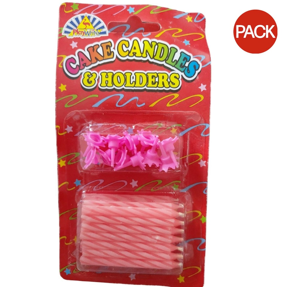 Playwrite Spiral Happy Birthday Candle & Holder (Pack of 10) - Pink - One Size