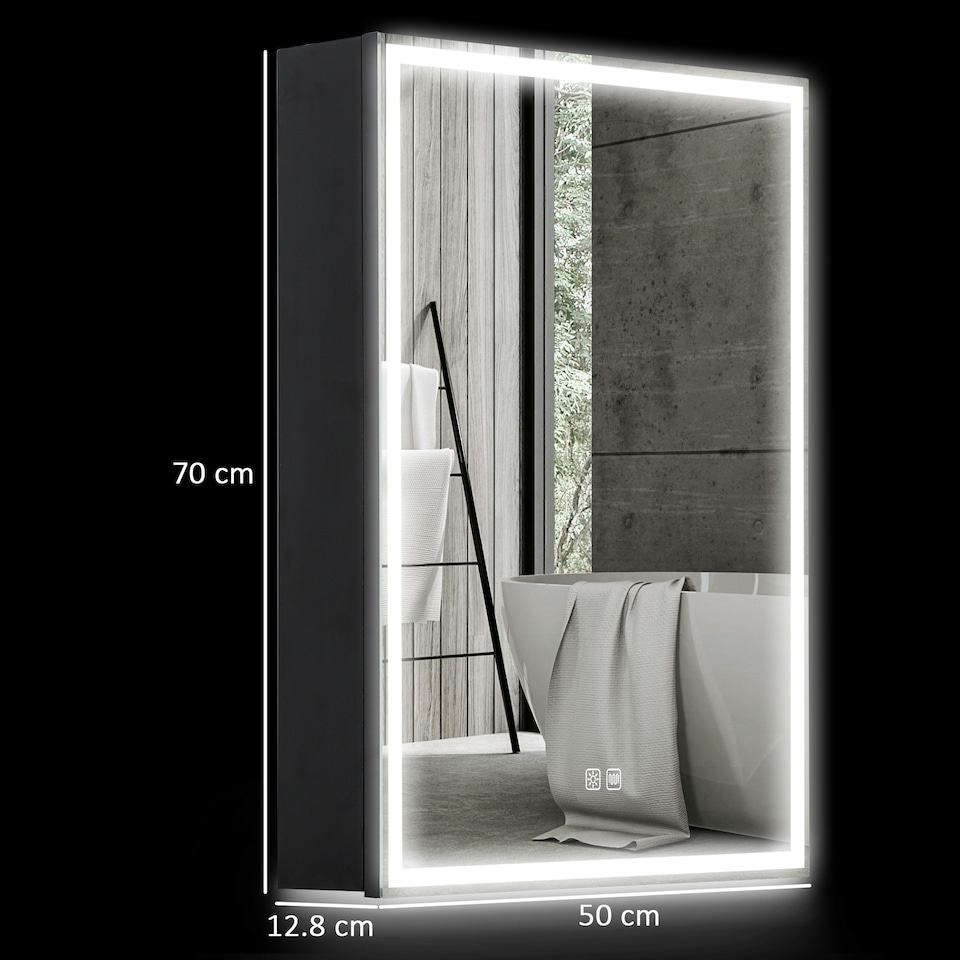 image 1 of HOMCOM Bathroom Cabinet with Mirror, LED Lights and Demister Pad Black