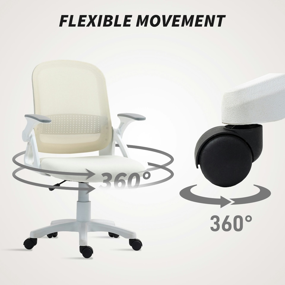 image 1 of HOMCOM Ergonomic Swivel Computer Chair with Flip-up Armrests, White | White | One Size