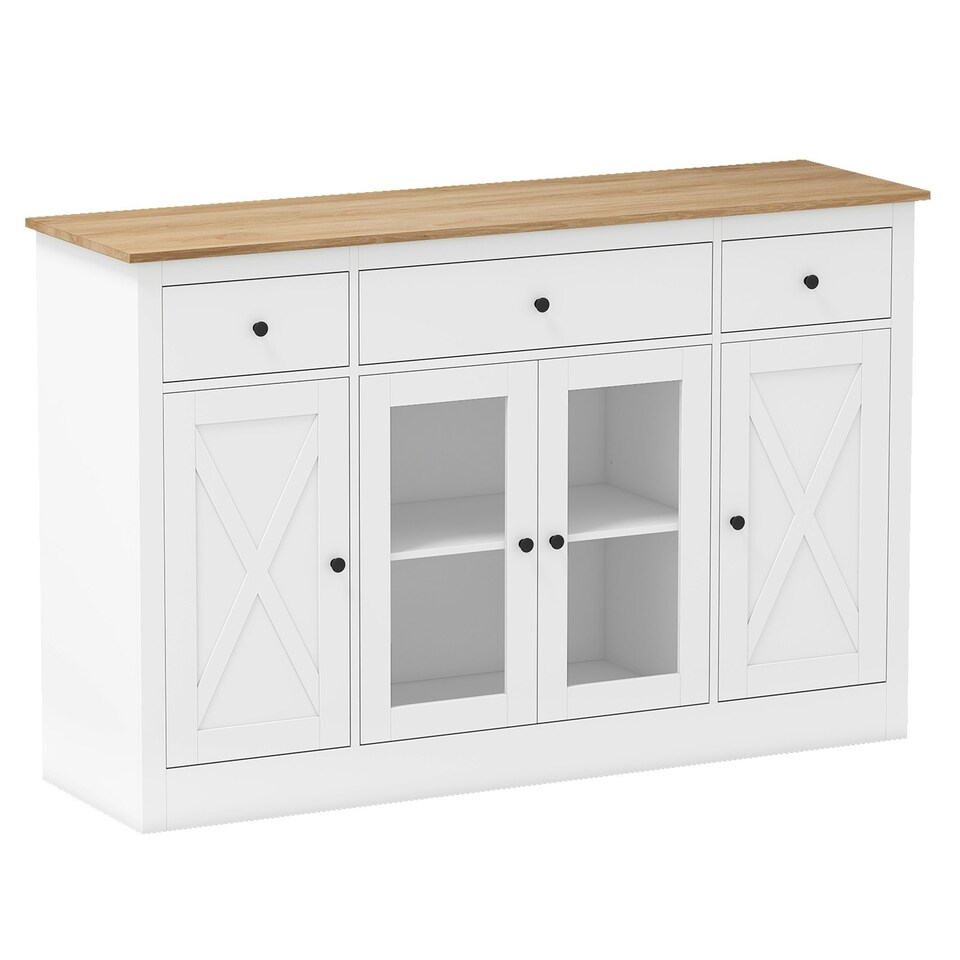 image 1 of COSTWAY Buffet Sideboard Kitchen Storage Cabinet 3 Drawers White White