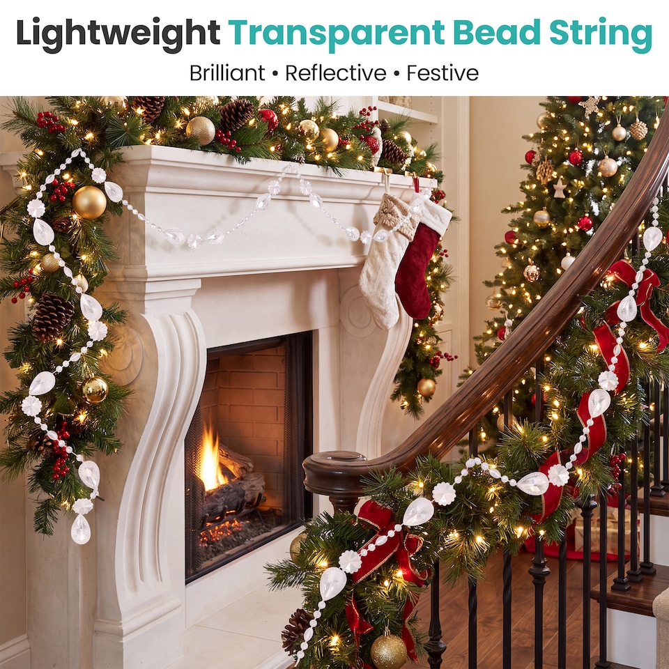 image 1 of Iridescent Bead Chain Garland, Christmas Clear Garland Strands - 8M