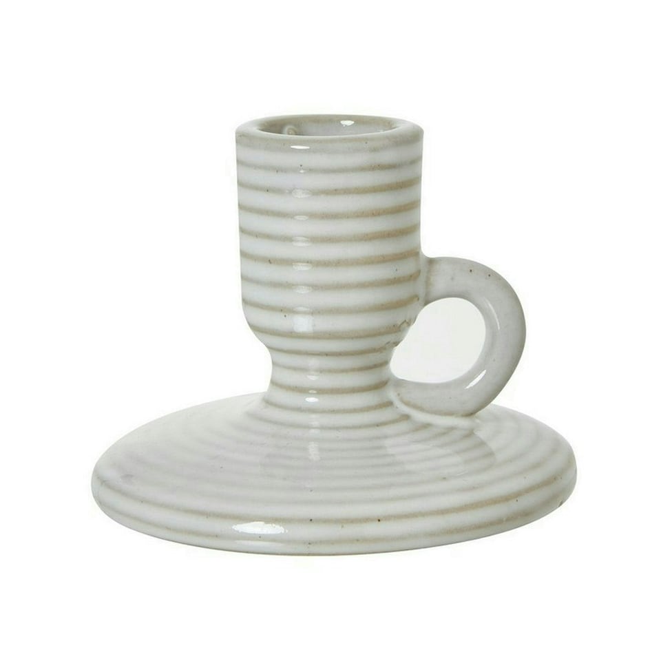 image 1 of Taper Candle Holder with Handle - Ceramic - L10 x W10 x H10 cm - White White