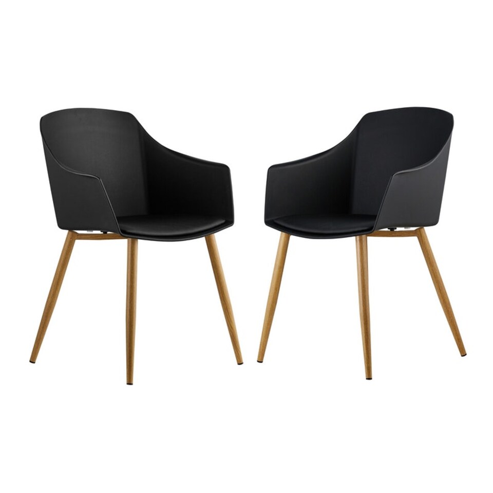image 1 of Set of 2 Eden Modern Dining Chairs, Faux Leather Padded Cushion & Solid Wooden Legs Black