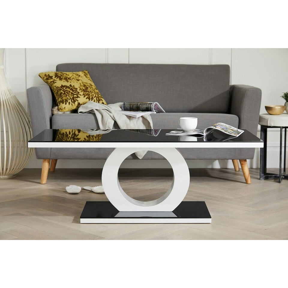 image 1 of Furniturebox Giovani Modern Halo Black/White High Gloss And Glass Coffee Table