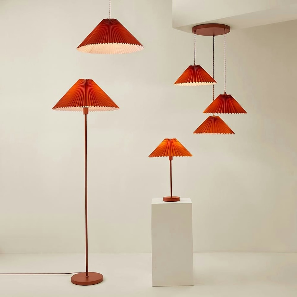 image 1 of ValueLights Akira Burnt Orange Paper Pleated Single Drop Ceiling Pendant Light with LED Bulb