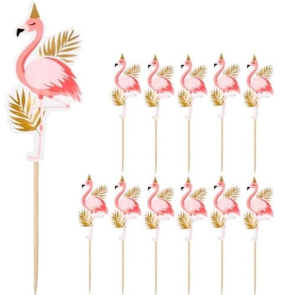 image 1 of Flamingo Gold Foil Food Cocktail Picks - Pack of 12