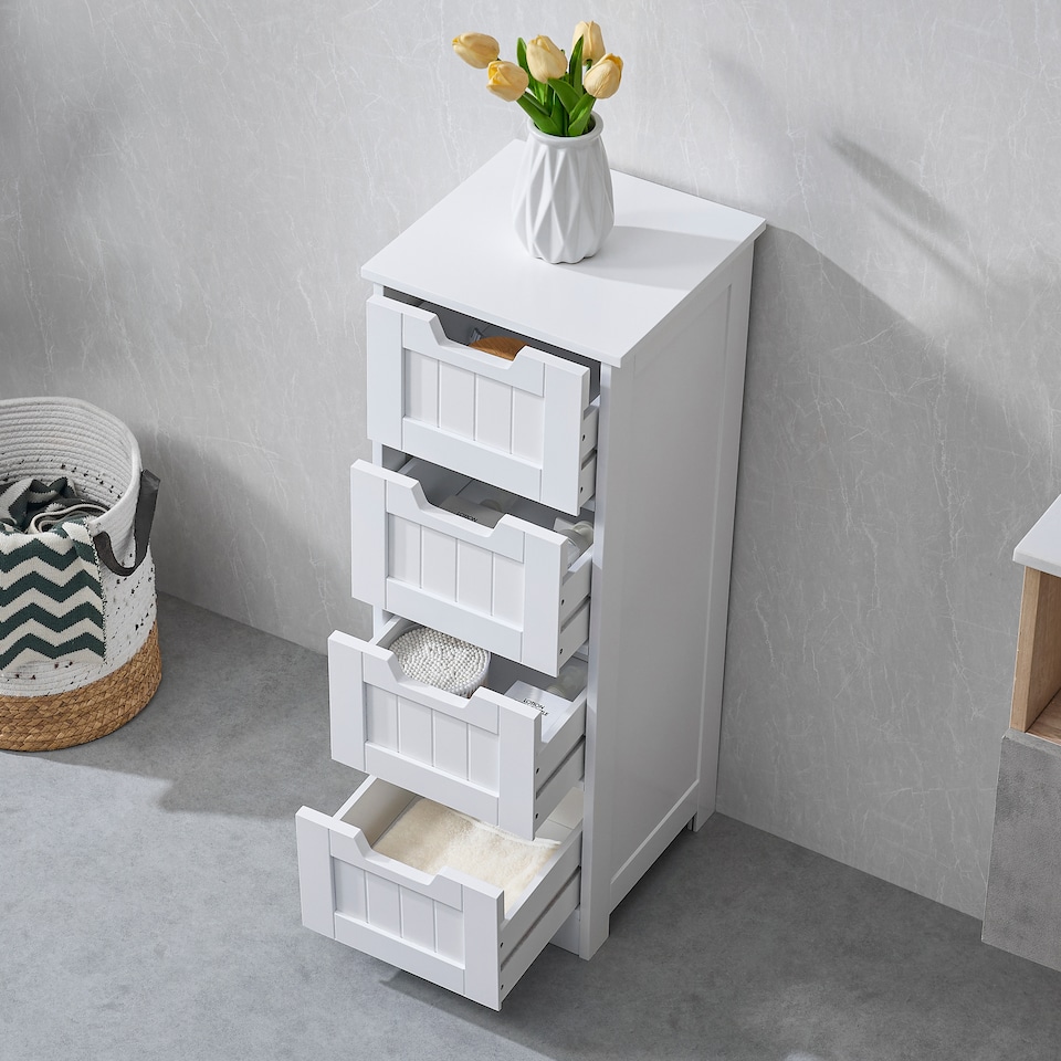 image 1 of Bath Vida Priano 4 Drawer Freestanding Bathroom Storage Cabinet, White | White | 1