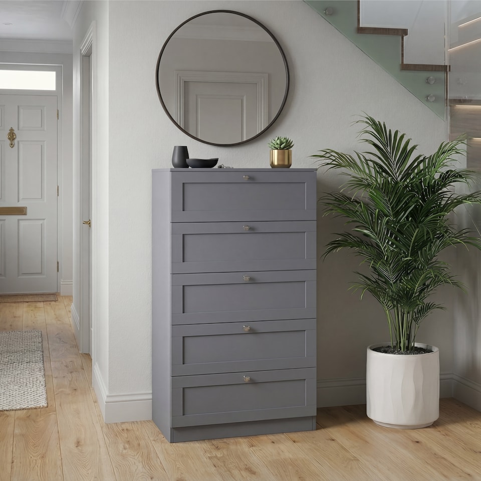 image 1 of Vida Designs Altino 3 Piece Bedroom Set (2 Drawer Bedside, 5 Drawer Chest, 3 Door 2 Drawer Mirrored Wardrobe), Grey