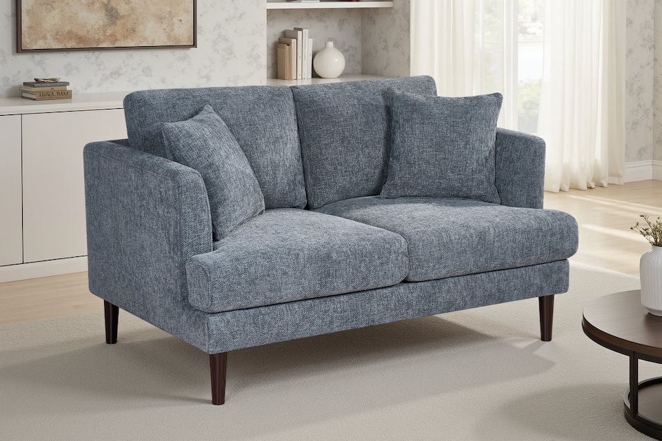 image 1 of Pale Blue Chenille Fabric 2 Seater Sofa RAVELLO