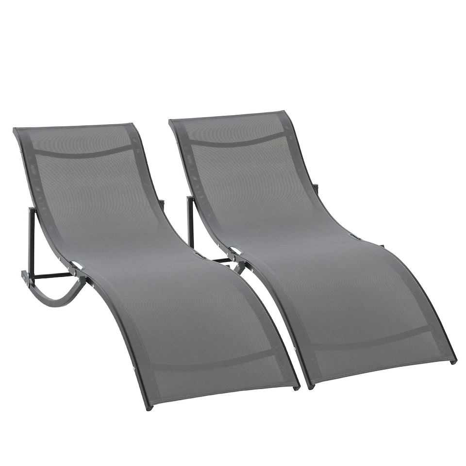 image 1 of Outsunny Set of 2 Zero Gravity Lounge Chair Recliners Sun Lounger Dark Grey