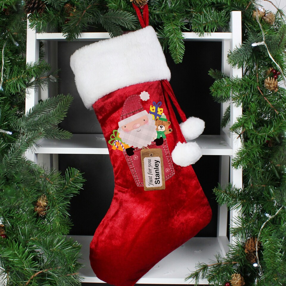 image 1 of Personalised Santa Claus Luxury Red Stocking