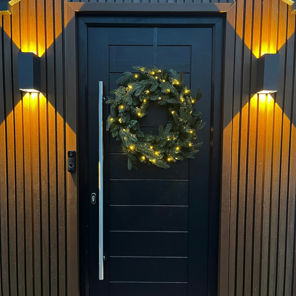 image 1 of 60cm Premium Mixed branch prelit Green Wreath - with timer