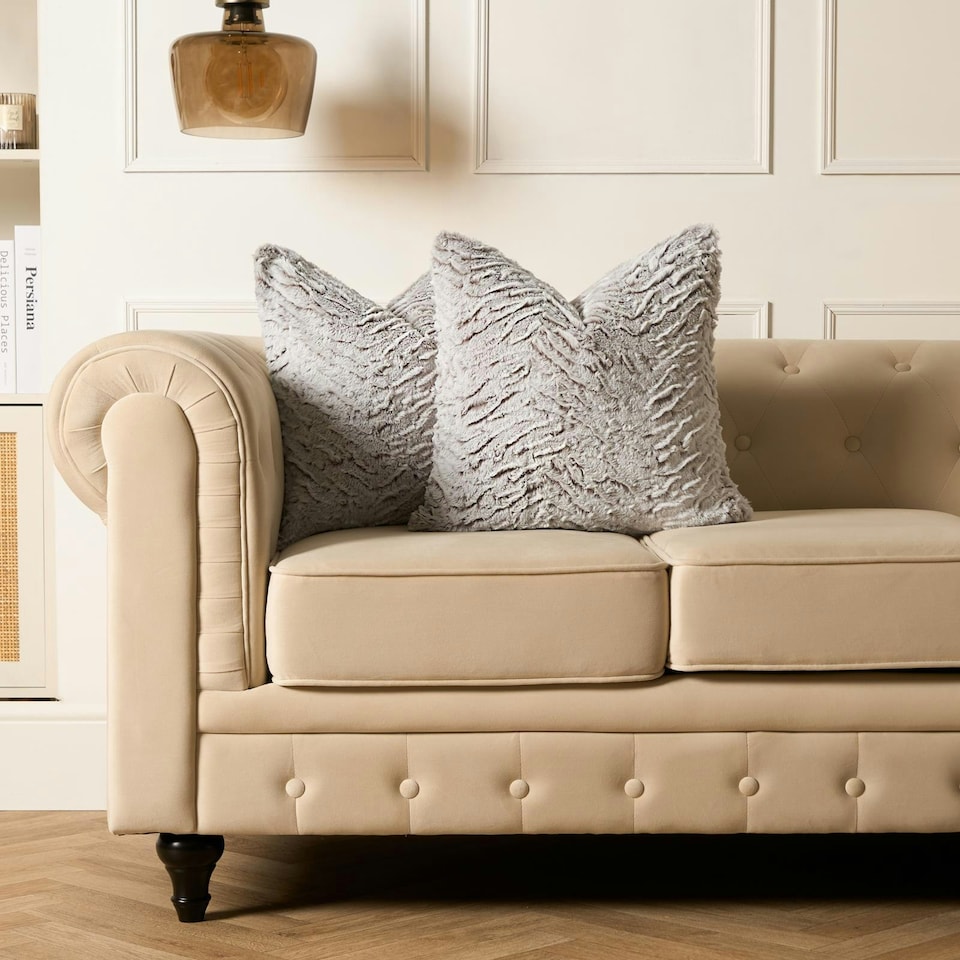 image 1 of OHS 2 x Two Tone Faux Fur Plush Cushion Covers, 45x45cm - Natural