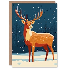 Reindeer Winter Forest Arctic Snow Blank For Him Or Her Art Xmas Festive Christmas Card