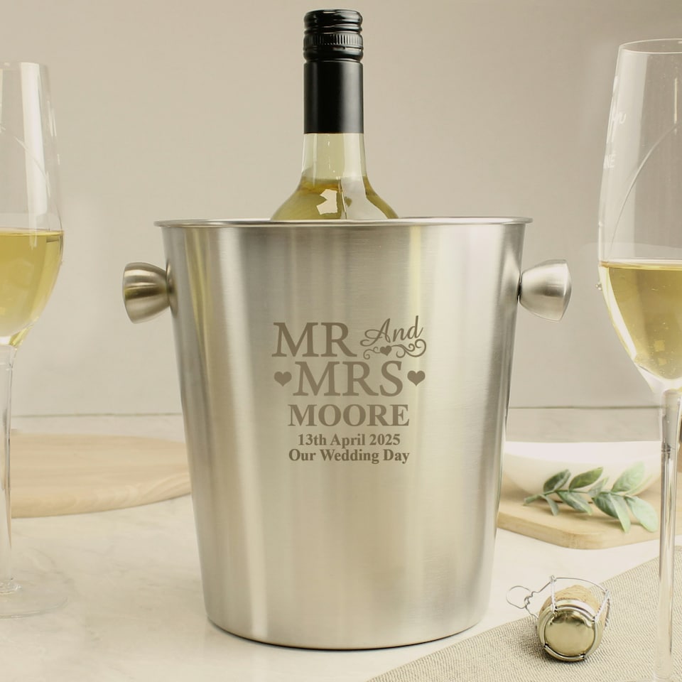 image 1 of Personalised Mr & Mrs Stainless Steel Ice Bucket