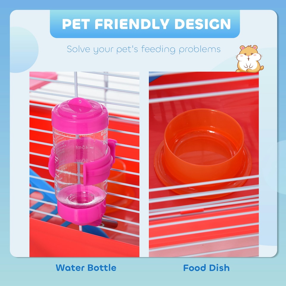 image 1 of PawHut Hamster Cage Pet Animal Travel Cage Box Double Layers w/ Accessories