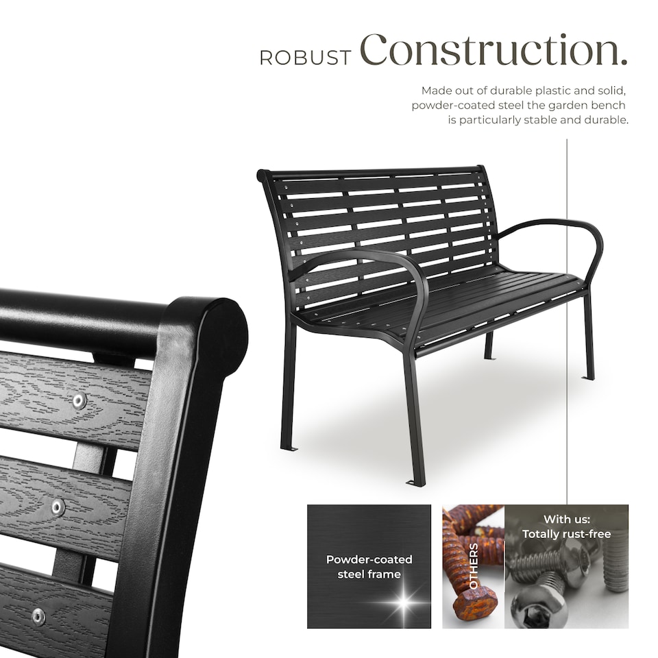 image 1 of Garden Bench Pino - 3-seater, steel frame, weatherproof, 126 x 62 x 81.5 cm