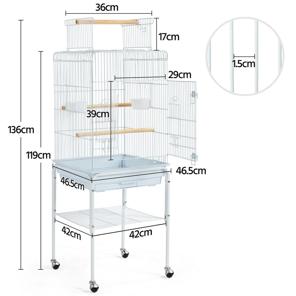 image 1 of Yaheetech 119 cm Tall Play Top Bird Cage with Removable Metal Stand White