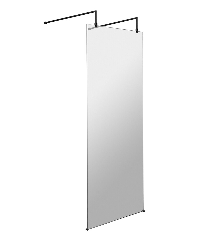 image 1 of Balterley Hollinsclough Contemporary Bathroom 8mm Glass Wetroom Screen with Arms & Feet, Matt Black, 1950 x 800 x 14mm