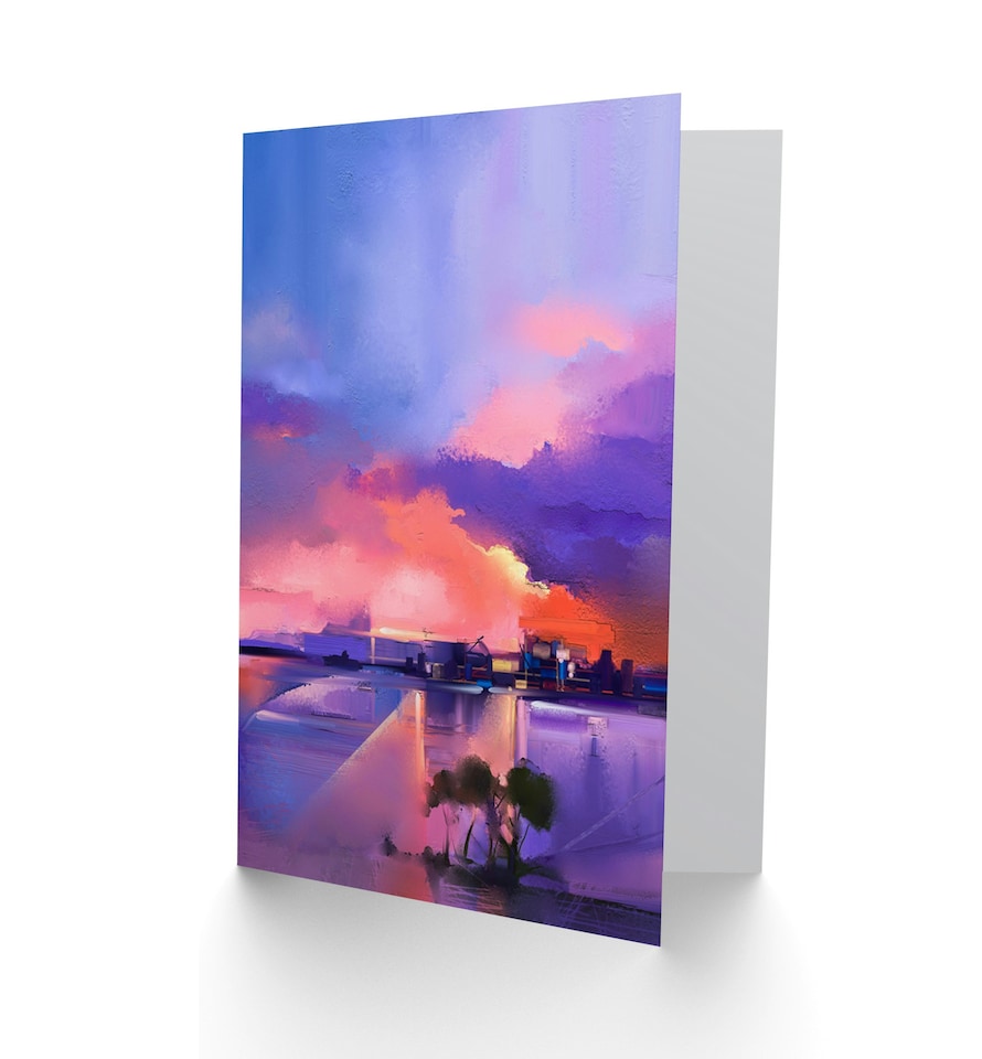 image 1 of Abstract Sunset On Lake Art Blank Just to Say Card