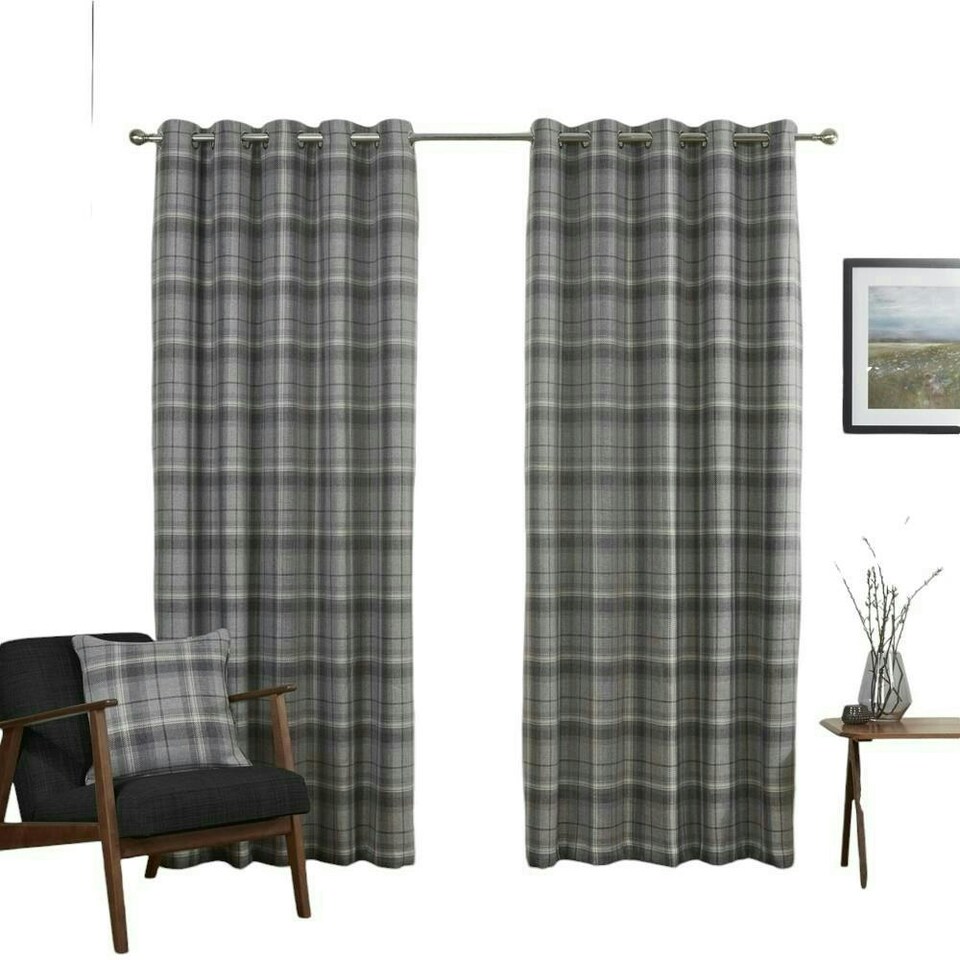 image 1 of Carnoustie Eyelet Blackout Curtains - Grey - 117cm x 183cm