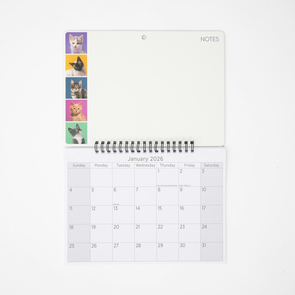 image 1 of 2026 Monthly Memo Board Calendar & Pen Kitten Design