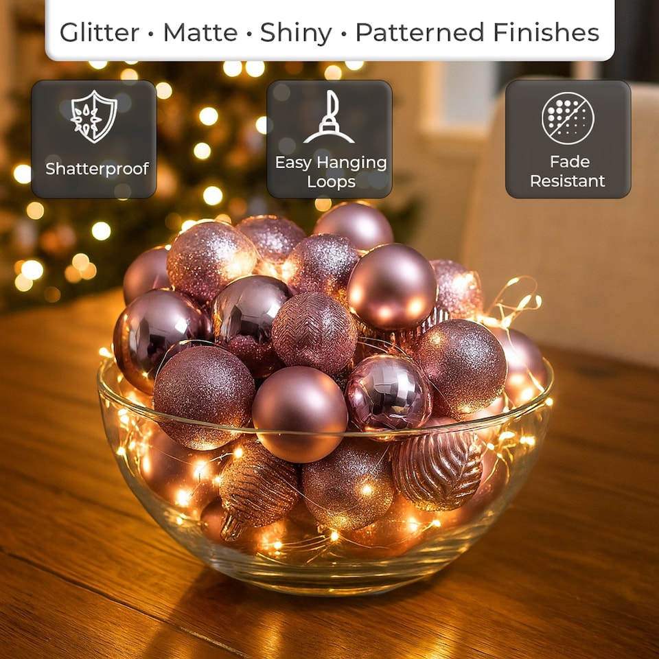 image 1 of Christmas Tree Ornaments Baubles Set | Pink | Dusty Pink