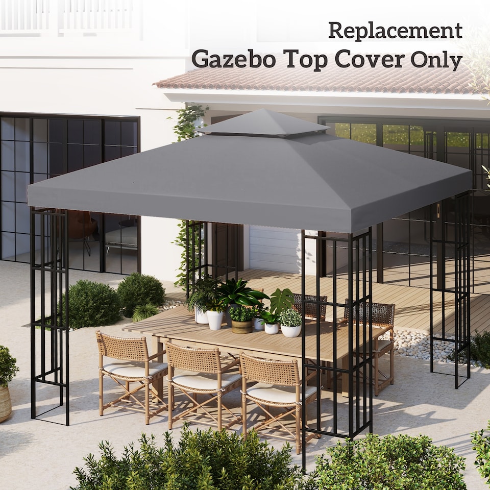image 1 of Outsunny 3 x 3m Gazebo Canopy Replacement Cover 2Tier Roof Top Spare Part Deep Grey TOP COVER ONLY