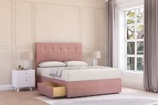 Sloomy Highbury Pink Plush Divan Bed With Mattress 2 Drawers Same Side With 26" Strutted Headboard 4'6 Double | Pink | Pink | Double | 1