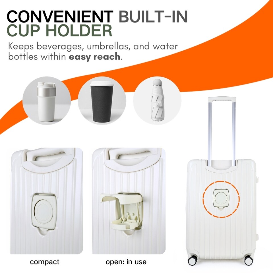 image 1 of 4 Piece Suitcase Set: Vanity, Carry-On, Medium & Large with Cupholder | White | Off White