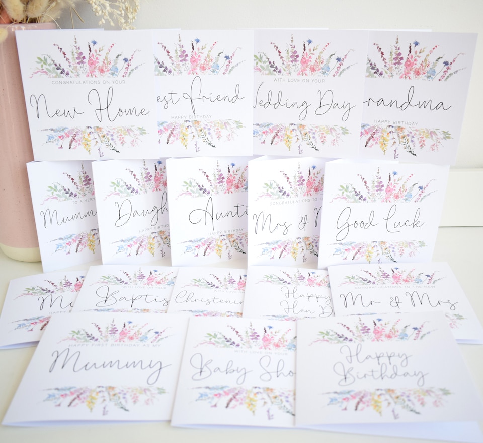 image 1 of Happy Hen Do  Greeting Card - Pretty Pastel Floral Wildflower Design Bachelorette