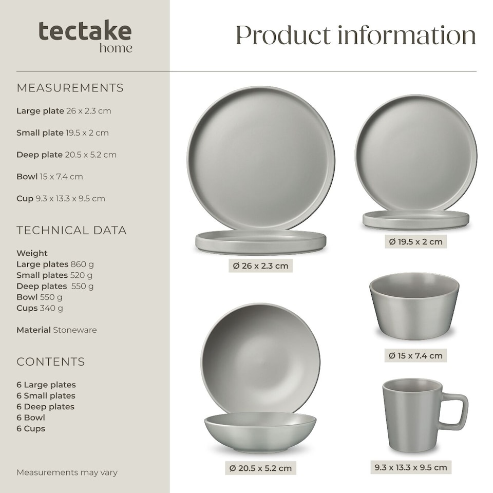 image 1 of Dinnerware Set for 6 People with Plates, Bowls, Utensils, Pots and Pans | Grey | grey/black | 45 pc | 1