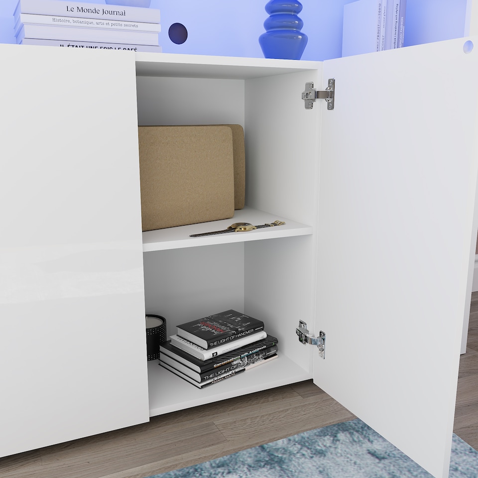 image 1 of Vida Designs Nova 3 Door LED Sideboard Buffet Cabinet Storage, White | White | 1