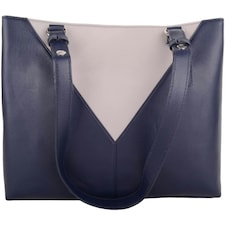 Soft Genuine Leather Contrast Panels Shoulder Handbag | Blue | Navy