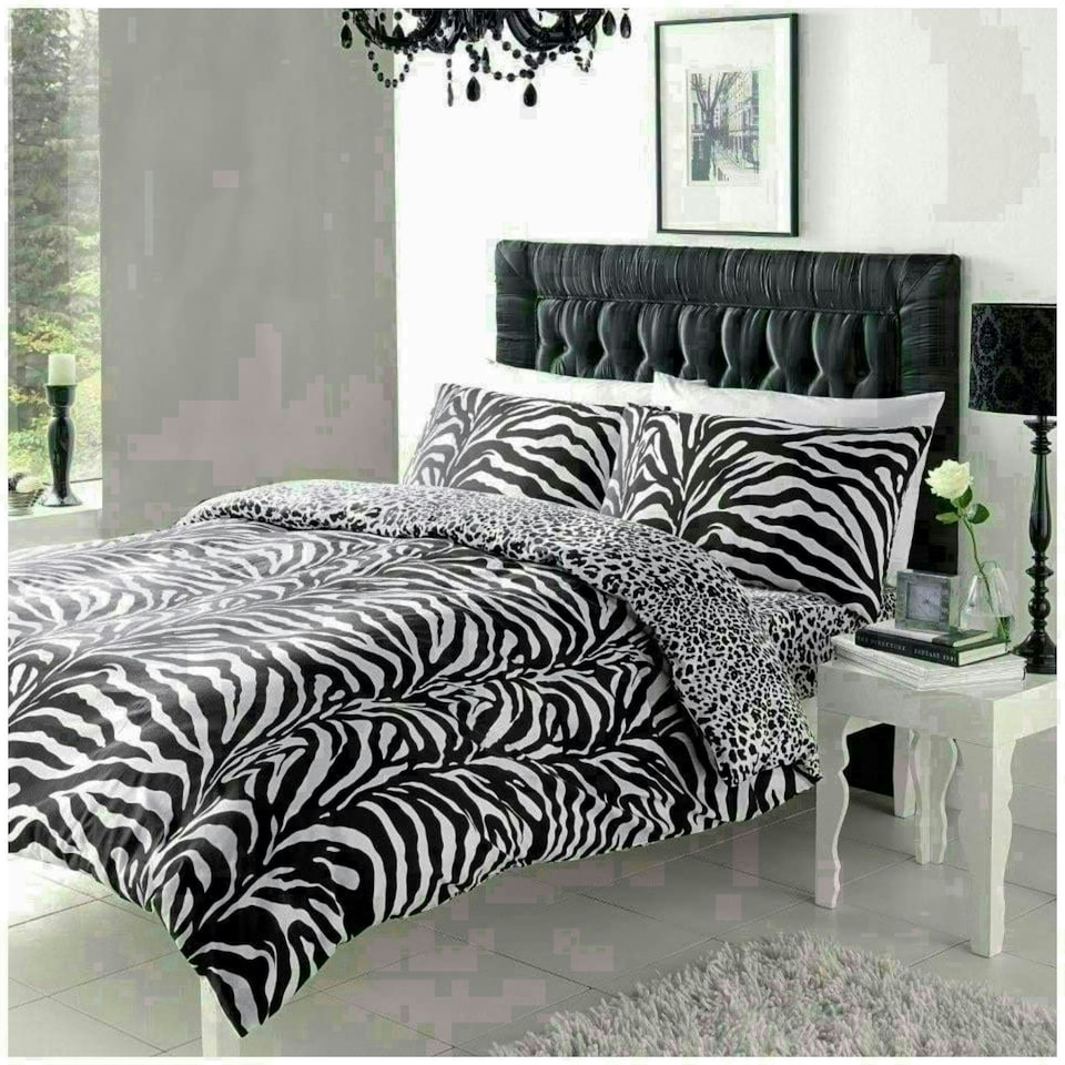 image 1 of Zebra Skin Printed Duvet Cover Set Reversible Polycotton Beddings White | Single