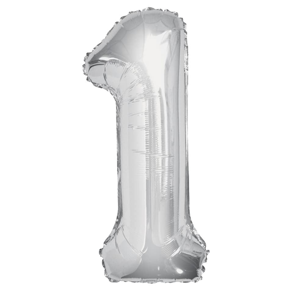image 1 of Unique Party 34 Inch Silver Glitz Number Balloon (0-9) | Silver | Silver | 1