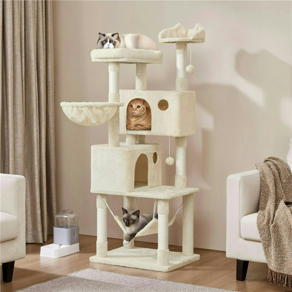 image 1 of Yaheetech 163 cm Large Cat Tower with Condos Platform Perch Beige