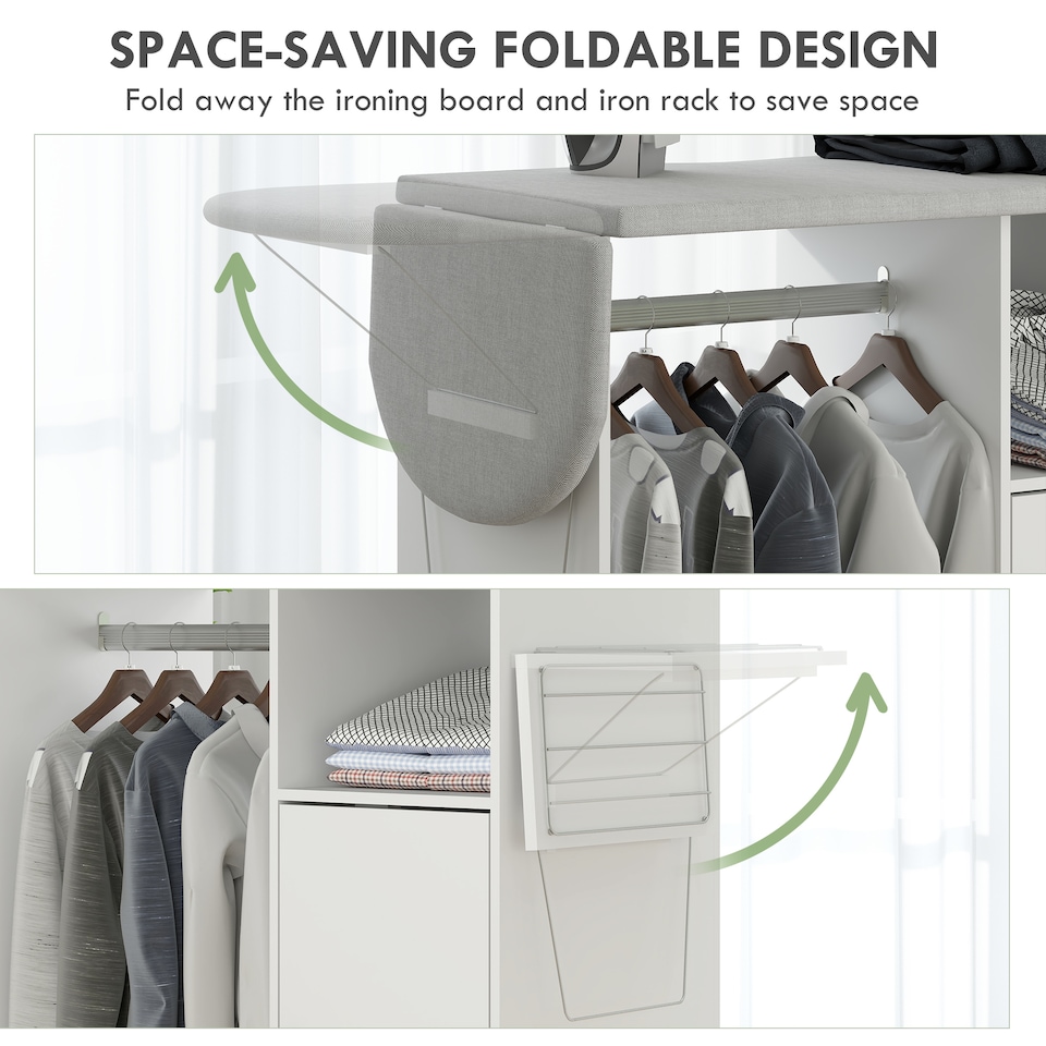 image 1 of HOMCOM Rolling Ironing Board Cabinet, Foldable Ironing Station with Storage