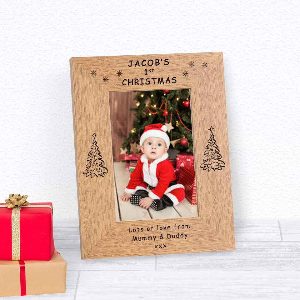 image 1 of Personalised 1st Christmas Wood Picture Frame 6 x 4 Child Christmas Gift