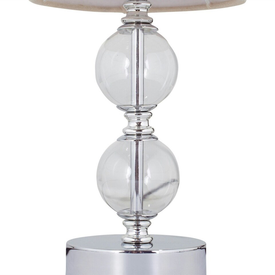image 1 of First Choice Lighting Set of 2 Chrome Two Ball Table Lamps with Natural Linen Shades Chrome | Brown