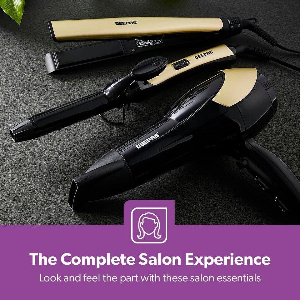 image 1 of GEEPAS 3-in-1 Hair Dryer, Hair Curler & Hair Straightener Combo Set